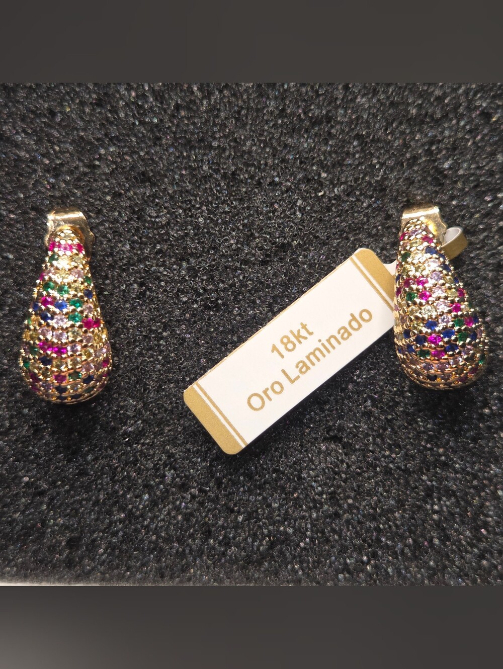 18kt Oro Laminado Gold Teardrop Earrings with Multicolor Stones